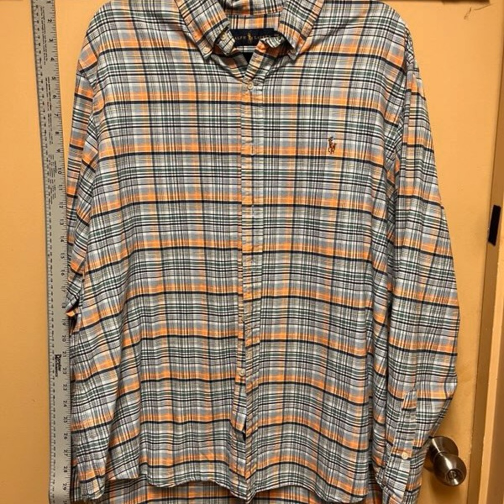 Ralph Lauren Orange, White and Navy Plaid Button-Down Shirt